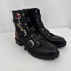 G By Guess Womens Ankle Booties Embroidered  W Flowers Black Buckle  Size‎ 8M